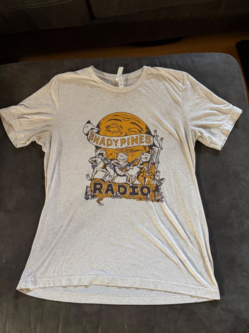 Shady Pines Radio Graphic Tee Bella+Canvas Heathered White Size L 100% Cotton Bl